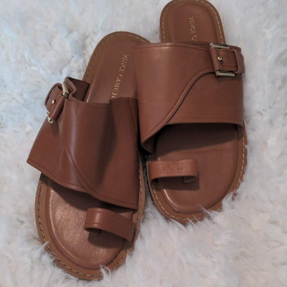 Vince Camuto Tan Leather Slide Sandals